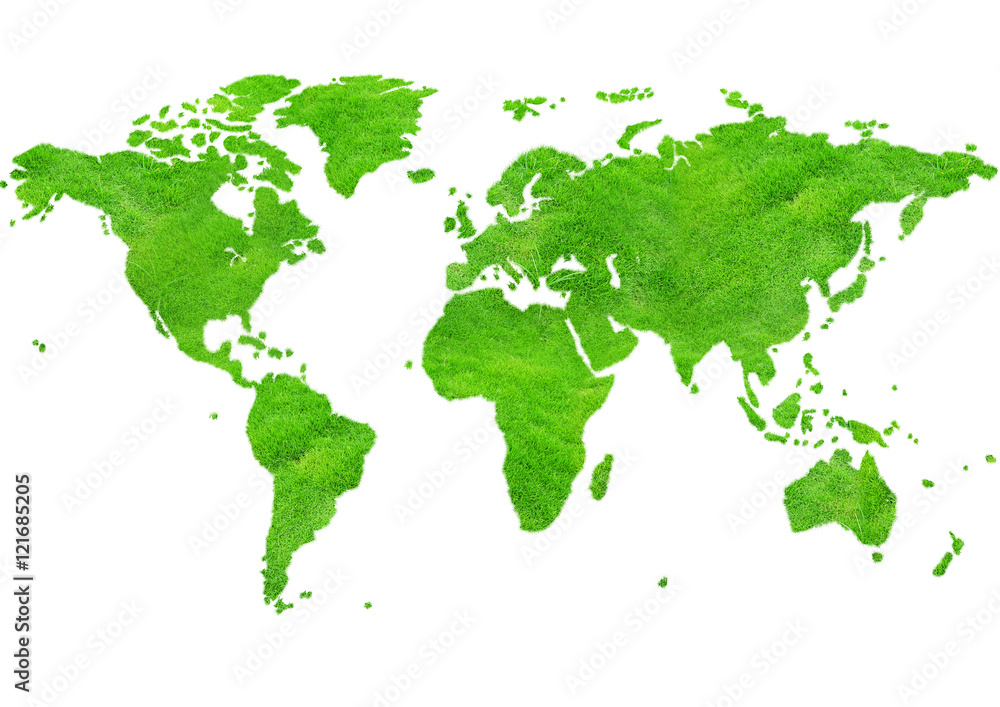 ecological map of the world in green grass isolated on white background