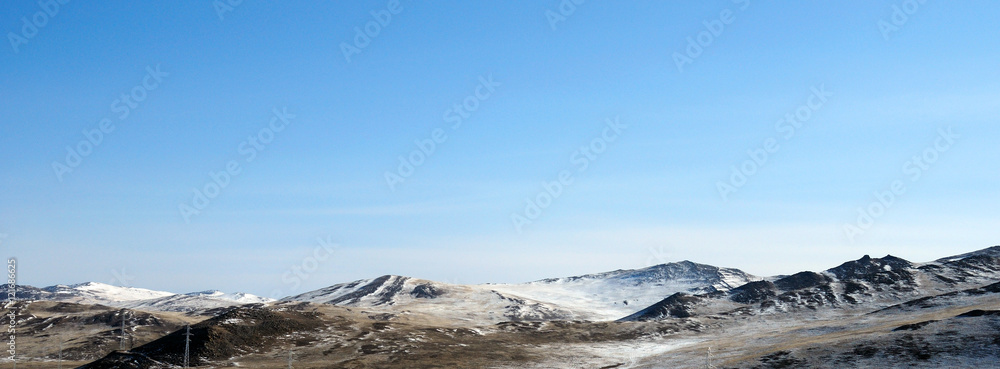 blue sky over the vast  steppes, Olkhon island, Baikal.  Used toning of the photo