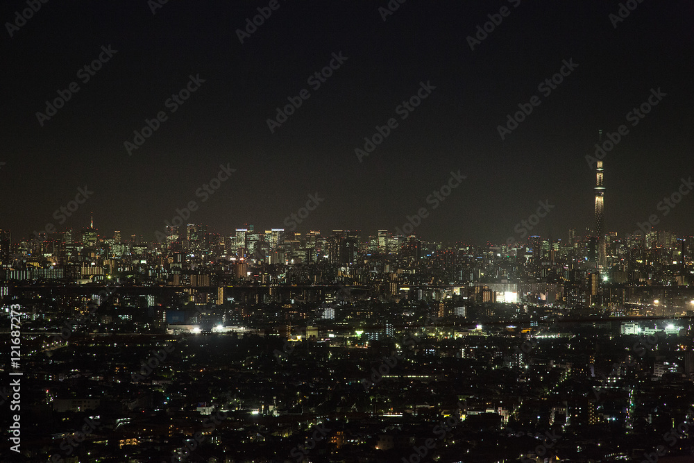 高層ビルと東京スカイツリー　夜景