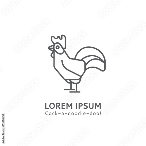 Template logo of a rooster on white background. Cock vector linear logo