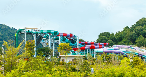 Waterpark in luxury tropical resort  water slide