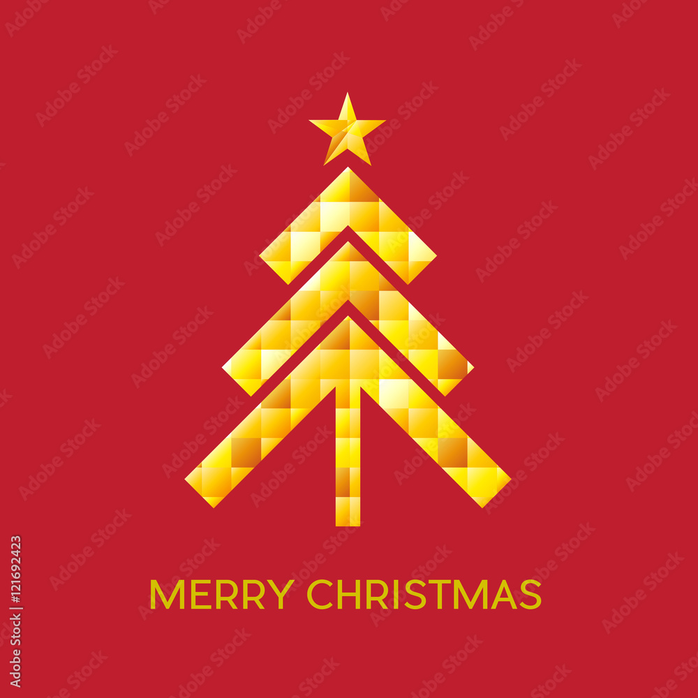 Abstract golden christmas tree on red background Abstract golden christmas tree on red background