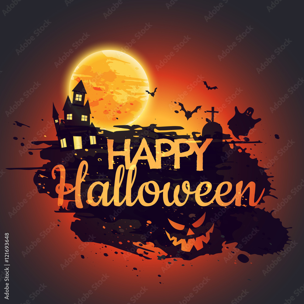 Fototapeta premium happy halloween poster with creepy castle