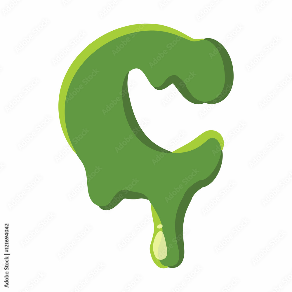 Letter C from latin alphabet with numbers and symbols made of green slime. Font can be used for Halloween design and other purposes Letter C from latin alphabet with numbers and symbols made of green slime. Font can be used for Halloween design and other purposes
