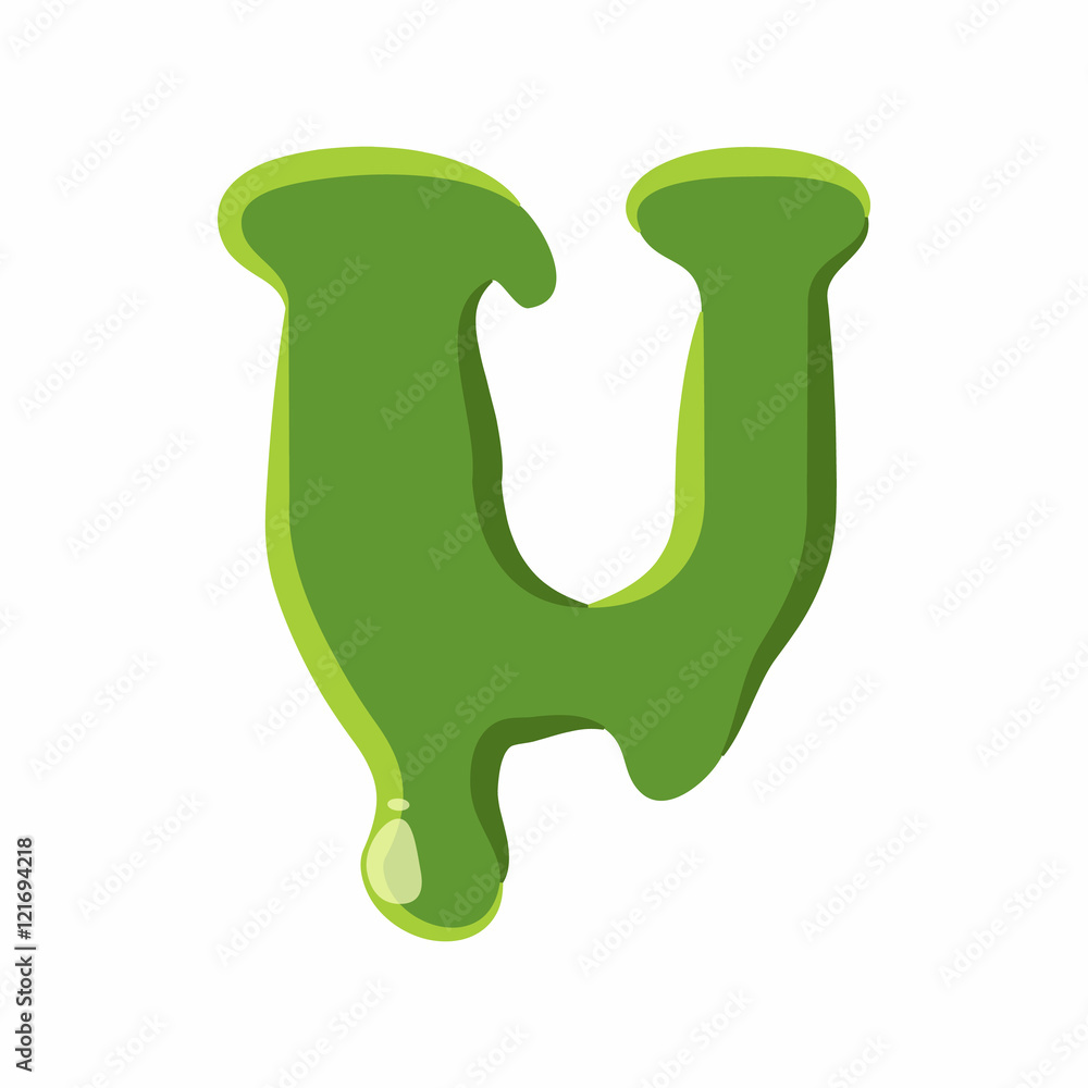 Fototapeta premium Letter U from latin alphabet with numbers and symbols made of green slime. Font can be used for Halloween design and other purposes