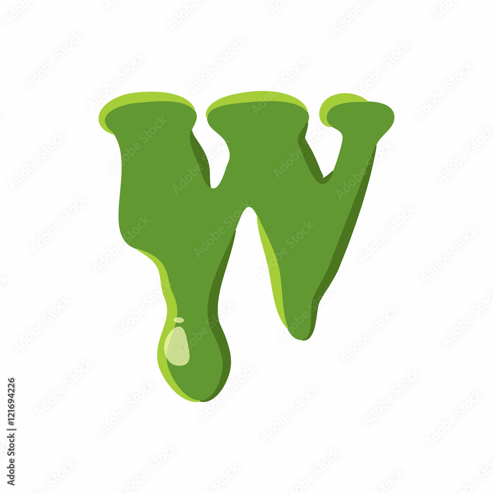 Letter W from latin alphabet with numbers and symbols made of green slime. Font can be used for Halloween design and other purposes Letter W from latin alphabet with numbers and symbols made of green slime. Font can be used for Halloween design and other purposes