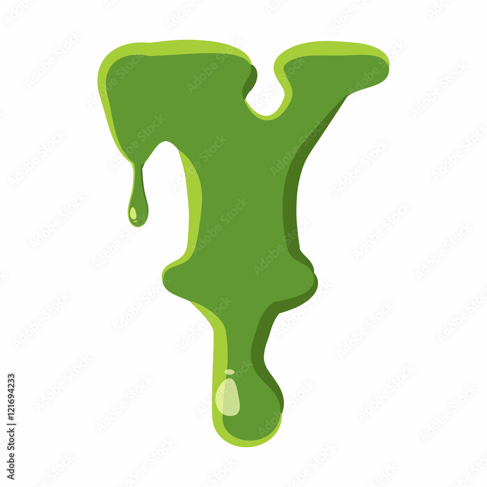 Letter Y from latin alphabet with numbers and symbols made of green slime. Font can be used for Halloween design and other purposes