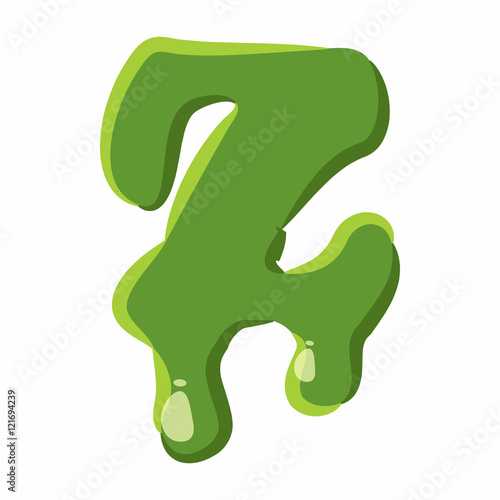 Letter Z from latin alphabet with numbers and symbols made of green slime. Font can be used for Halloween design and other purposes