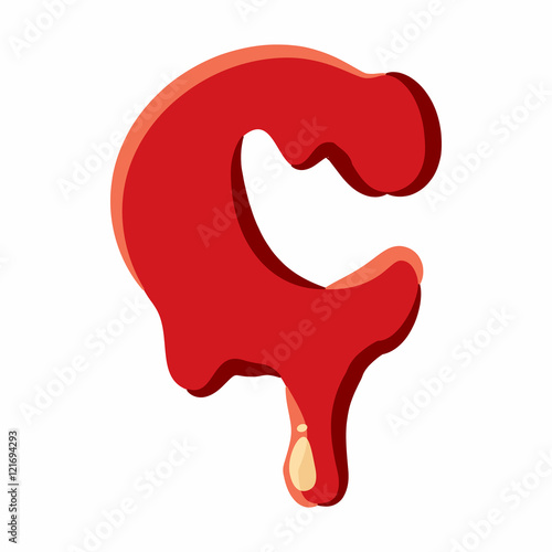 C letter isolated on white background. Red bloody C letter vector illustration