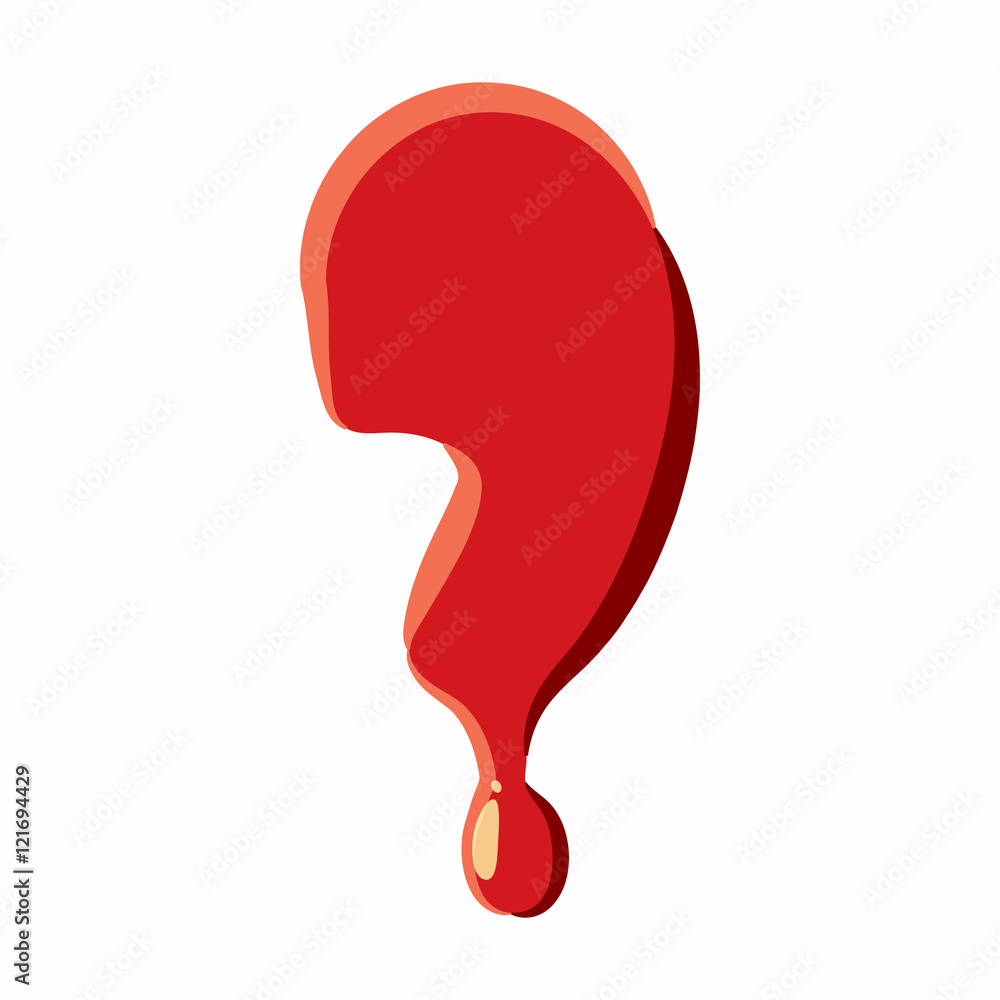 Comma punctuation mark isolated on white background. Red bloody comma vector illustration Comma punctuation mark isolated on white background. Red bloody comma vector illustration