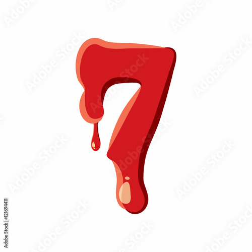 Seven number isolated on white background. Red bloody seven number vector illustration