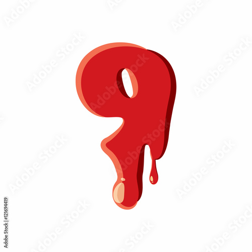 Nine number isolated on white background. Red bloody nine number vector illustration