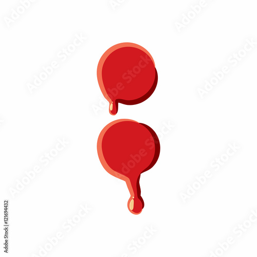 Colon punctuation mark isolated on white background. Red bloody colon mark vector illustration