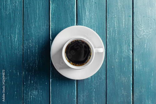 coffee mug on a dark wooden table