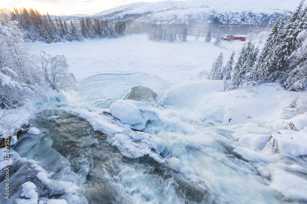 Waterfall half frozen Waterfall half frozen