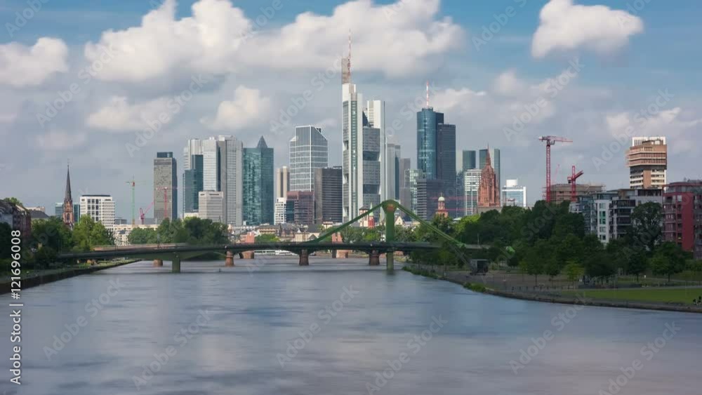 View on business district of Frankfurt in a summer day, time-lapse View on business district of Frankfurt in a summer day, time-lapse
