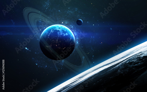 Universe scene with planets  stars and galaxies in outer space showing the beauty of space exploration. Elements furnished by NASA