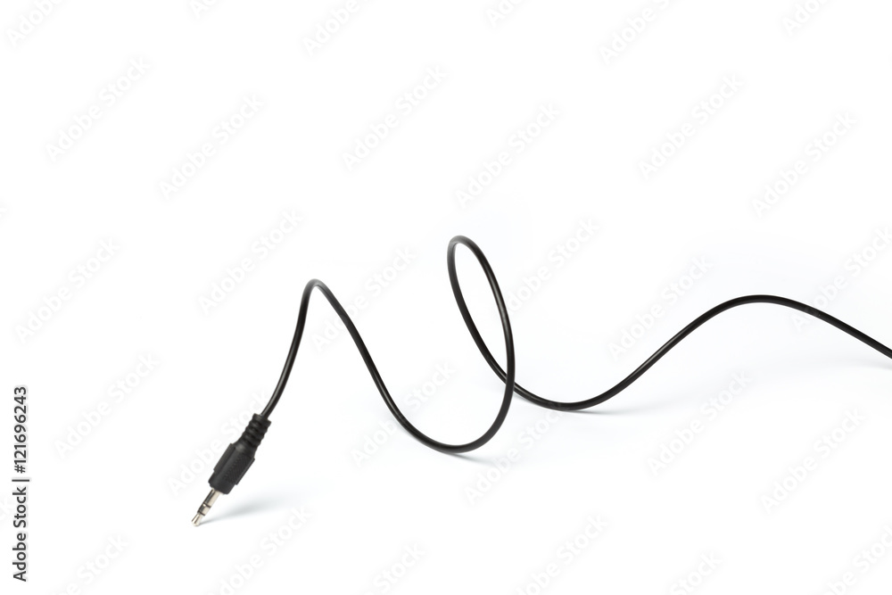 Black aux wire isolated on white Black aux wire isolated on white