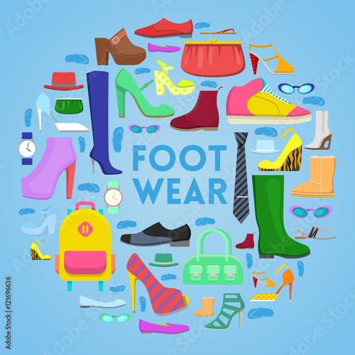 Footwear and Accessories Vector Icons Set with Boots and Shoes © Pavlo Syvak