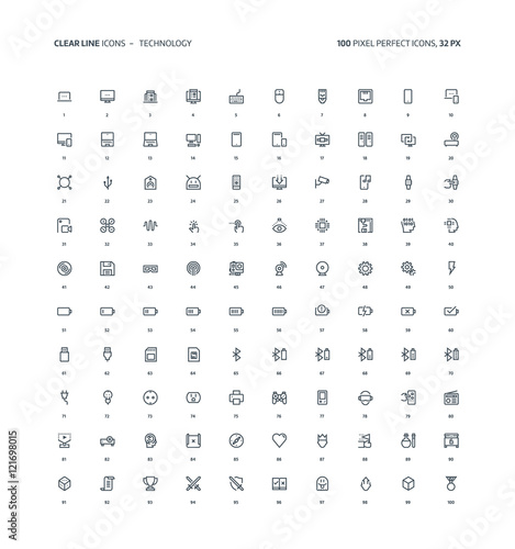 Technology and gaming  clear line icons
