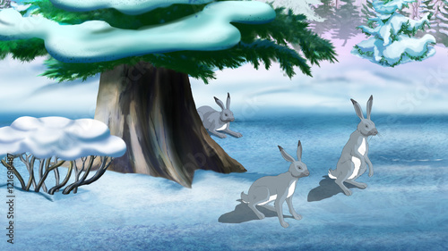 Grey Bunnies in Winter