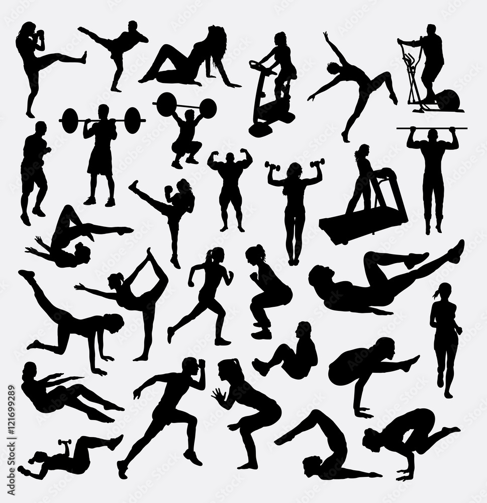 Working out sport male and female. Good use for symbol, logo, web icon, mascot, sticker, sign, or any design you want.