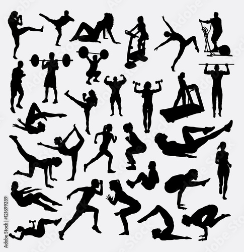 Working out sport male and female. Good use for symbol, logo, web icon, mascot, sticker, sign, or any design you want.