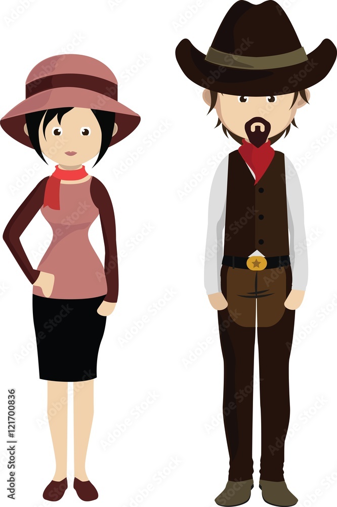Couple Cowboy. Cartoon american man and woman. Couple Cowboy. Cartoon american man and woman.