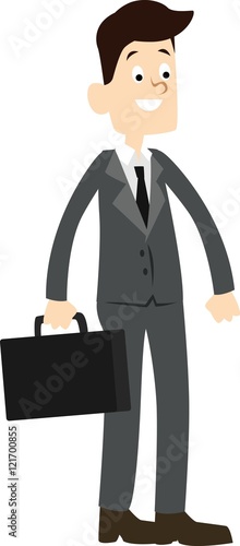 Cartoon businessman with suitcase standing