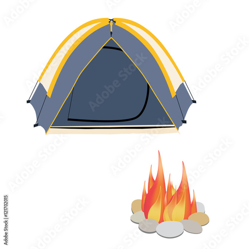 Camping tent and campfire