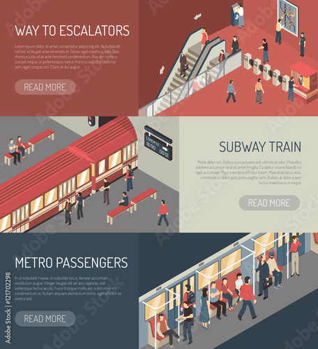 Subway Railway Isometric Horizontal Banners Set