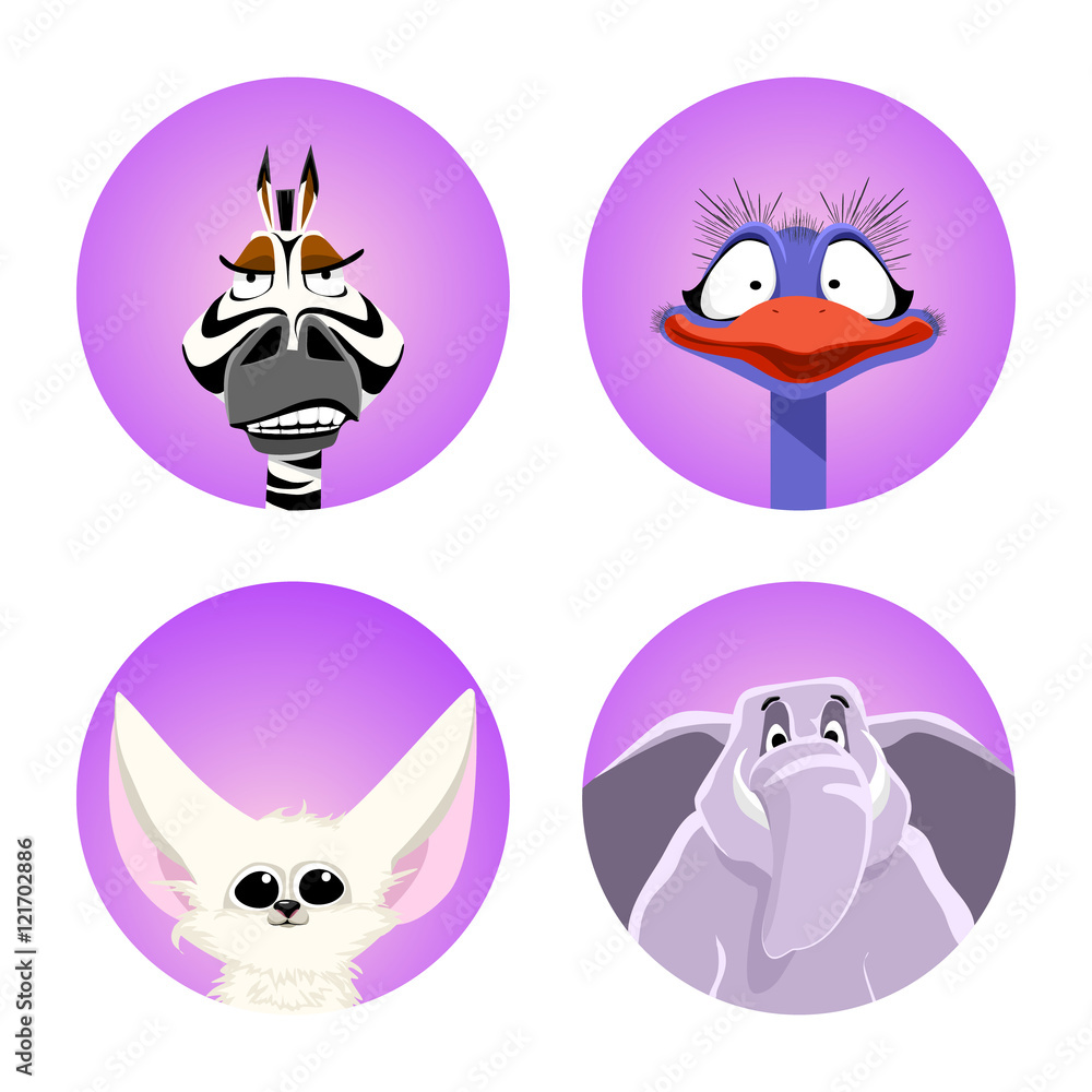 set of avatars African animals. funny cartoon. vector illustration set of avatars African animals. funny cartoon. vector illustration