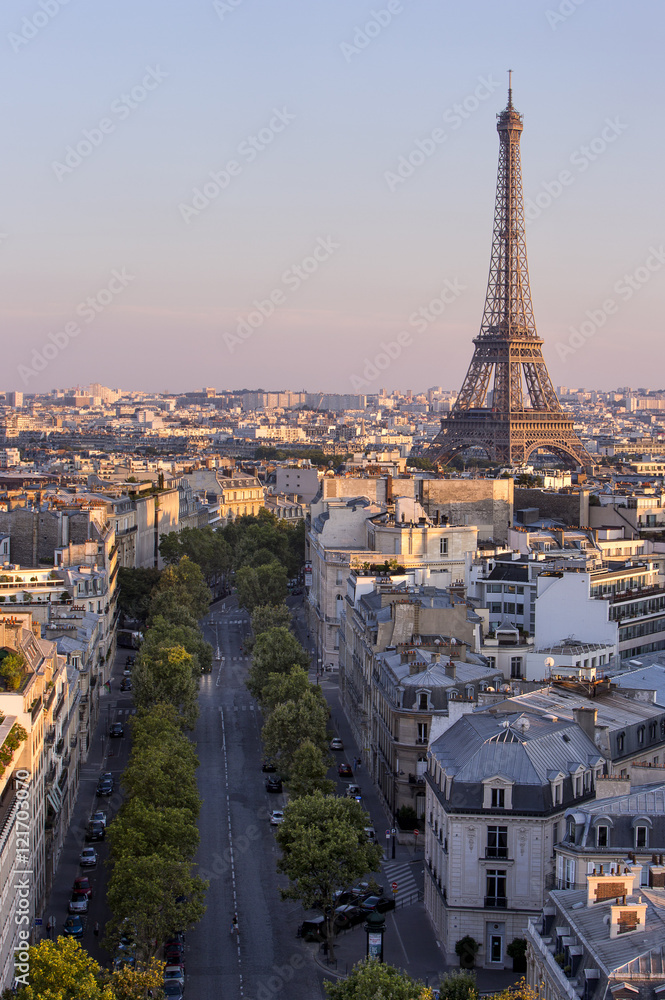 Eiffel tower view from the arc de triomphe in Paris, France