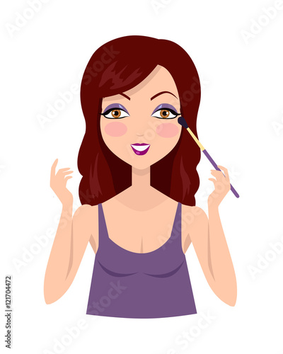 Girl Making Make up with Eyeshadow Brush.
