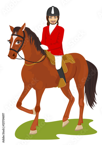 young handsome man ridding a horse