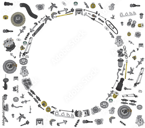 Many auto spare parts for car OEM on the white background