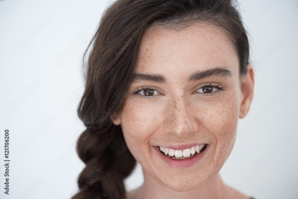 beautiful relaxed girl face on white background beautiful relaxed girl face on white background