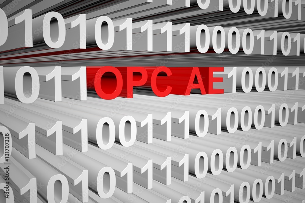 OPC AE in the form of binary code, 3D illustration