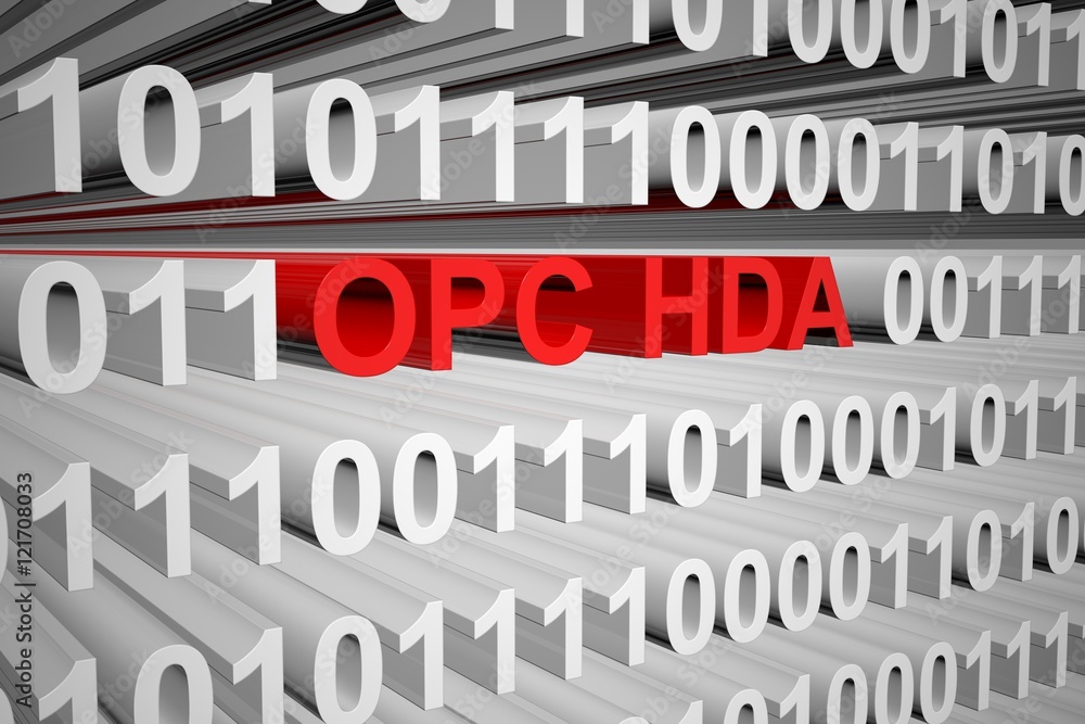 OPC HDA in the form of binary code, 3D illustration
