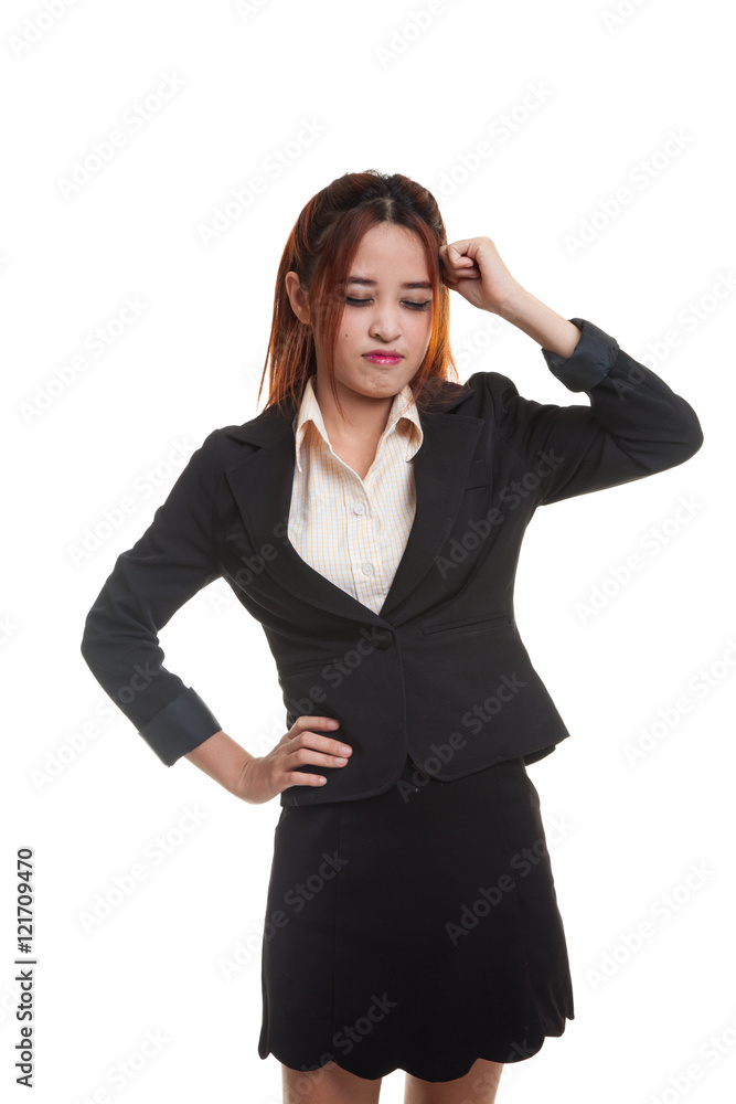 Young Asian business woman got sick and headache. Young Asian business woman got sick and headache.