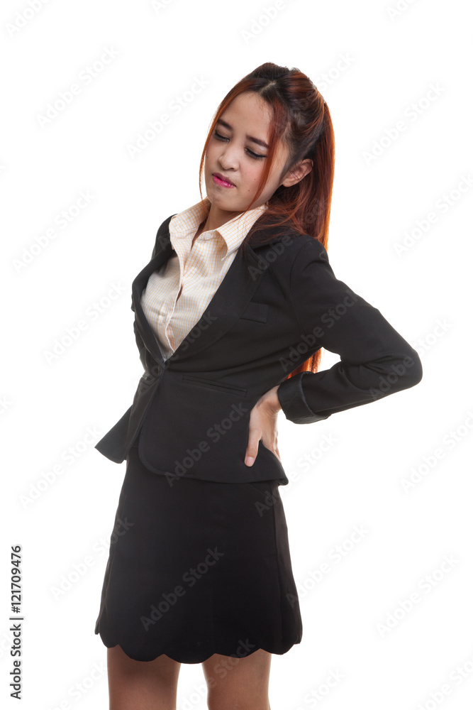 Young Asian business woman got back pain. Young Asian business woman got back pain.