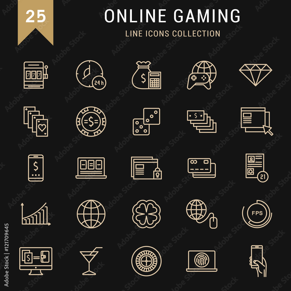 Set Vector Flat Line Icons Online Gaming Set Vector Flat Line Icons Online Gaming