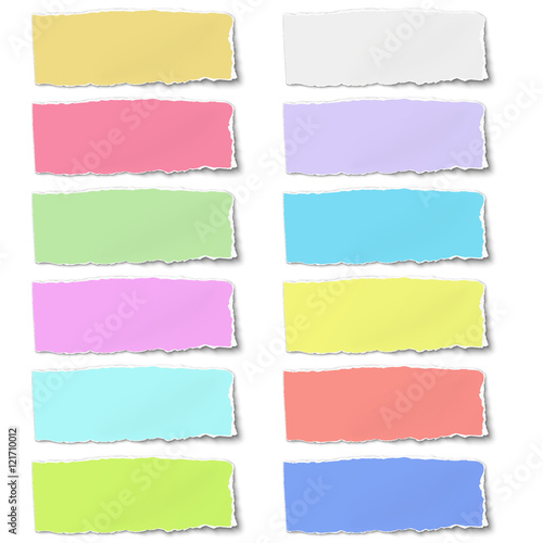 Colour oblong paper tears isolated on white background