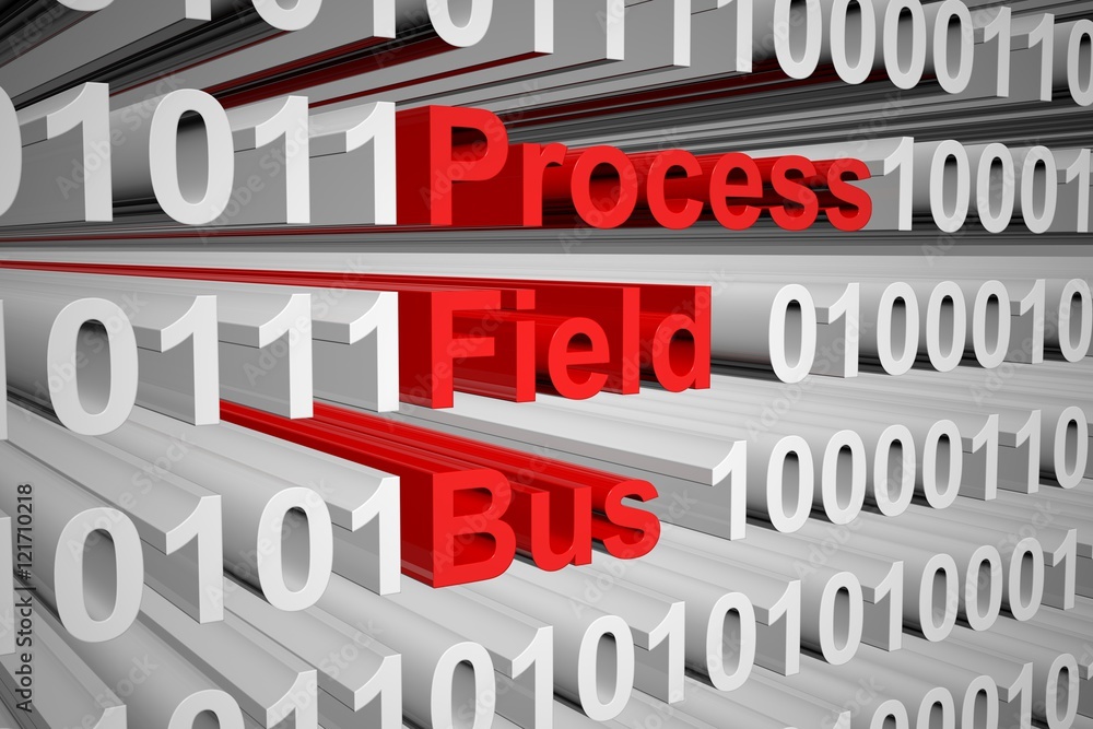 Process Field Bus in the form of binary code, 3D illustration