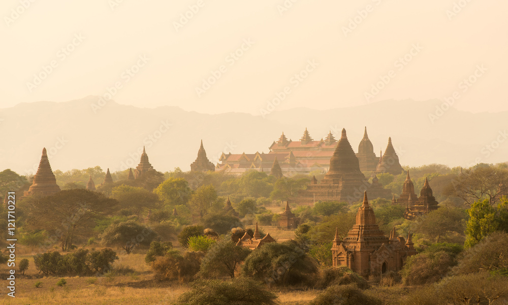 Pagoda landscape the plain of Bagan , Myanmar