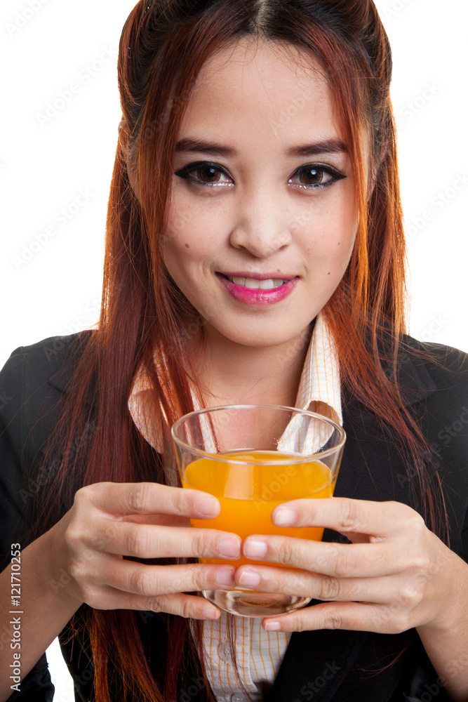 Young Asian woman drink orange juice. Young Asian woman drink orange juice.
