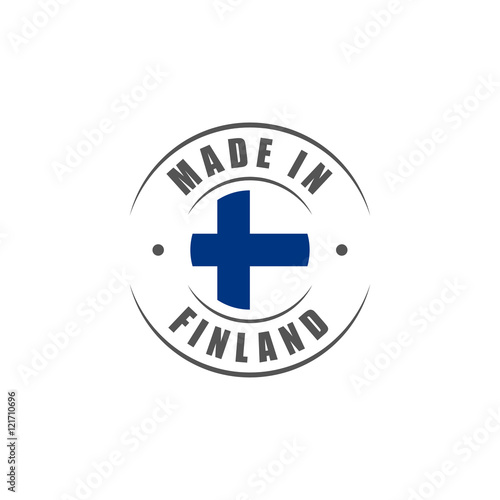Round "Made in Finland" label with Finnish flag
