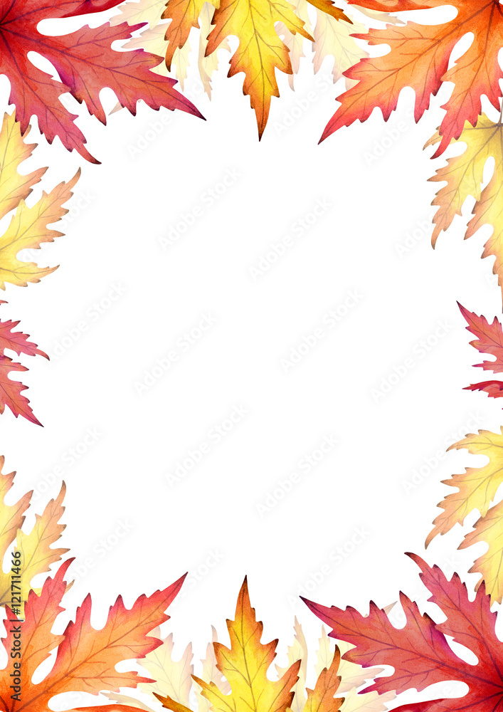 Frame of autumn maple leaves. Template. Watercolor Frame of autumn maple leaves. Template. Watercolor