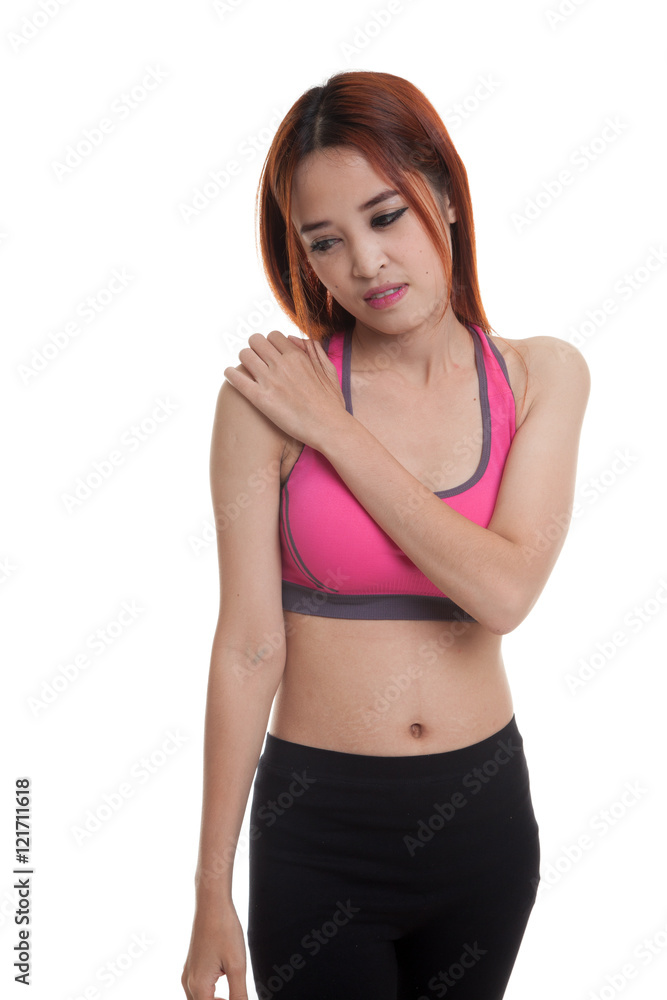 Asian healthy girl got shoulder pain. Asian healthy girl got shoulder pain.