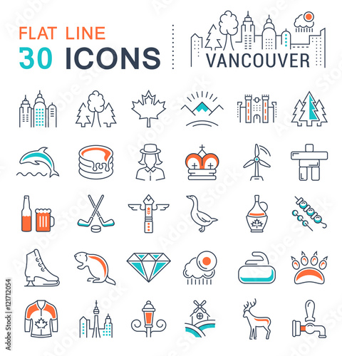 Set Vector Flat Line Icons Vancouver and Canada